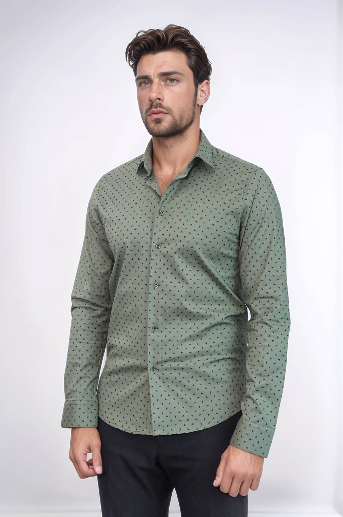 Men’s Khaki Shirt with Minimal Black Pattern – Wessi