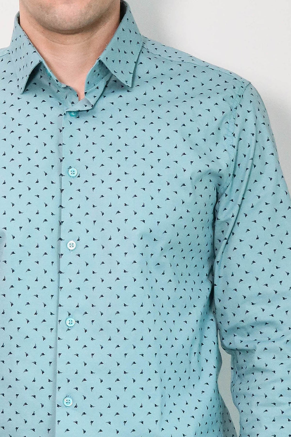 Men’s Turquoise Shirt with Minimal Black Pattern – Wessi