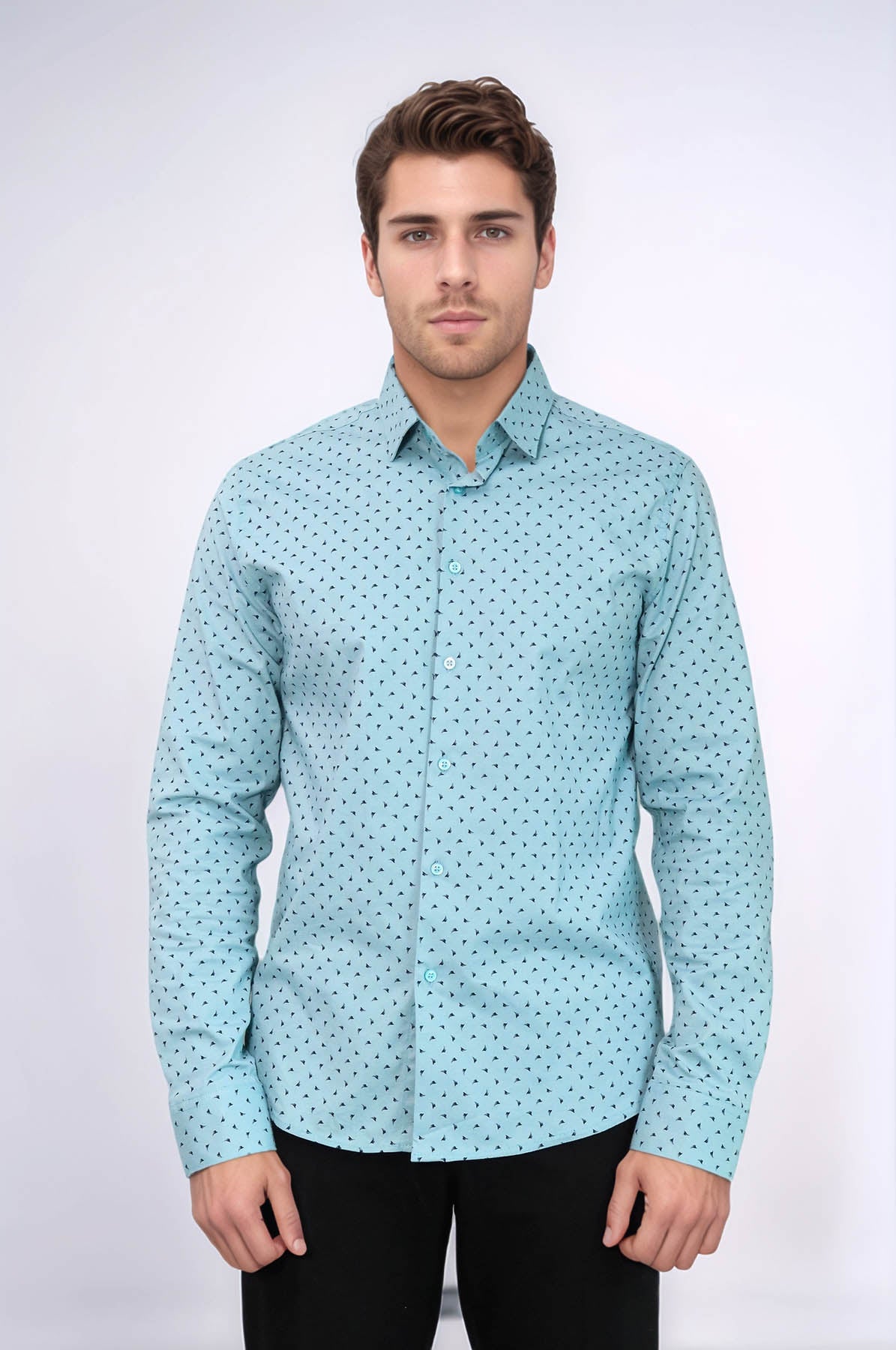 Men’s Turquoise Shirt with Minimal Black Pattern – Wessi