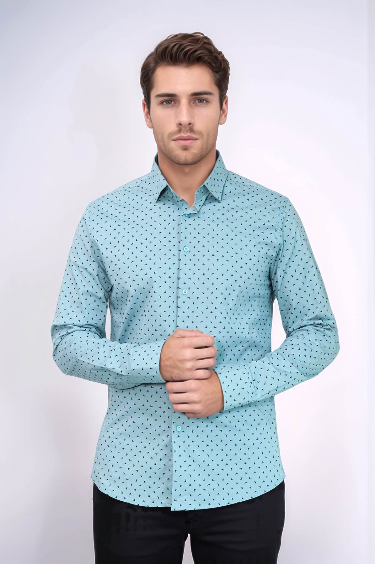 Men’s Turquoise Shirt with Minimal Black Pattern – Wessi