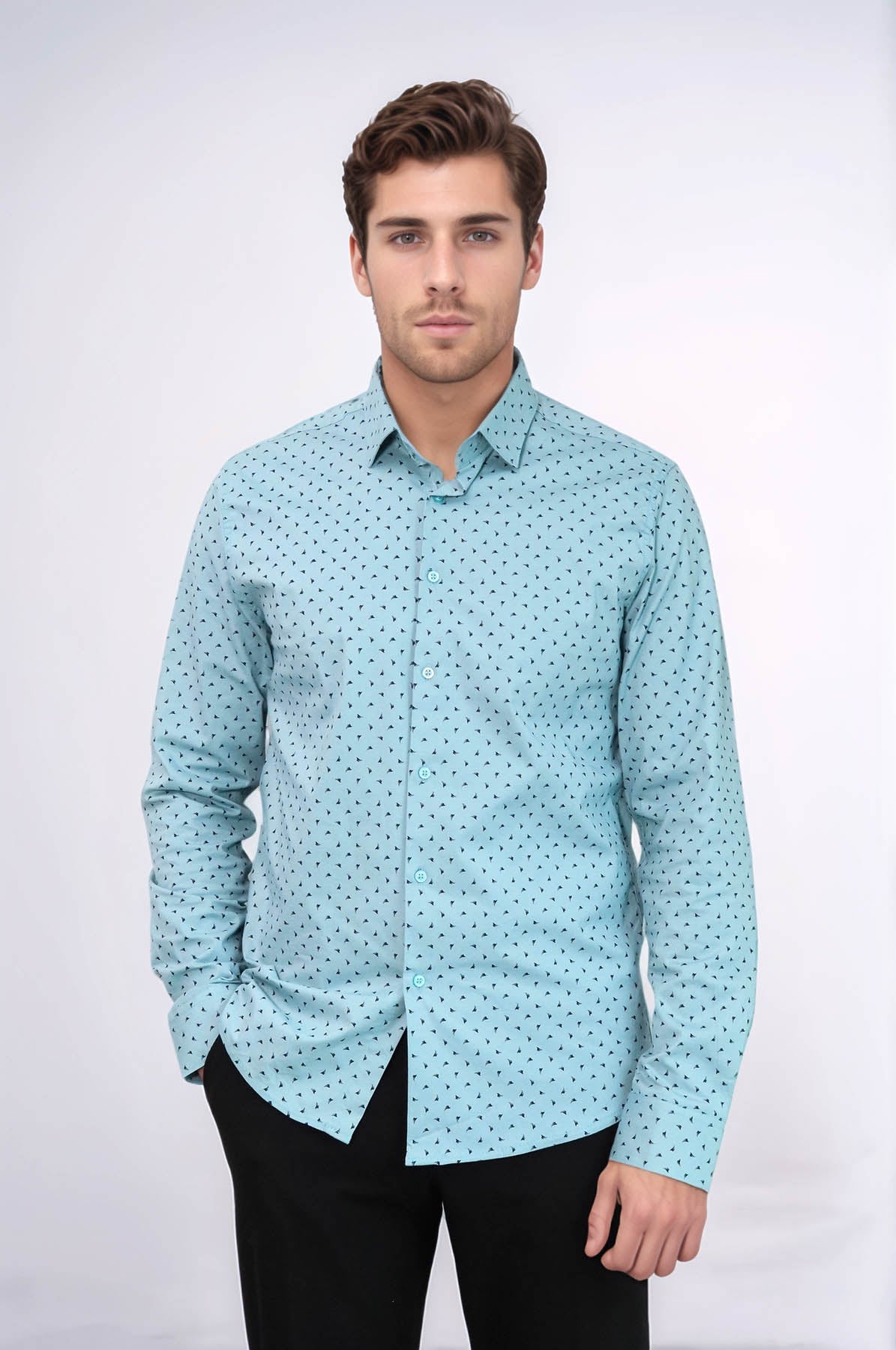 Men’s Turquoise Shirt with Minimal Black Pattern – Wessi