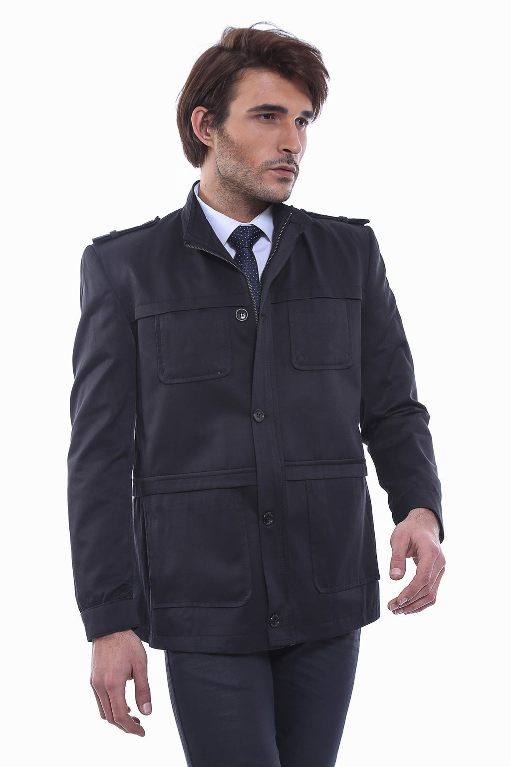 Plain Black Men Short Coat - Wessi