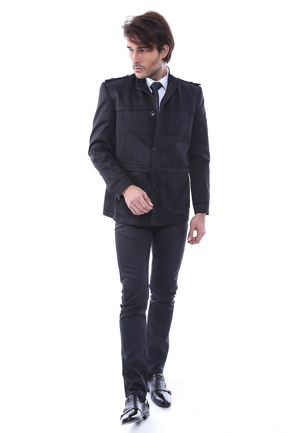 Plain Black Men Short Coat - Wessi