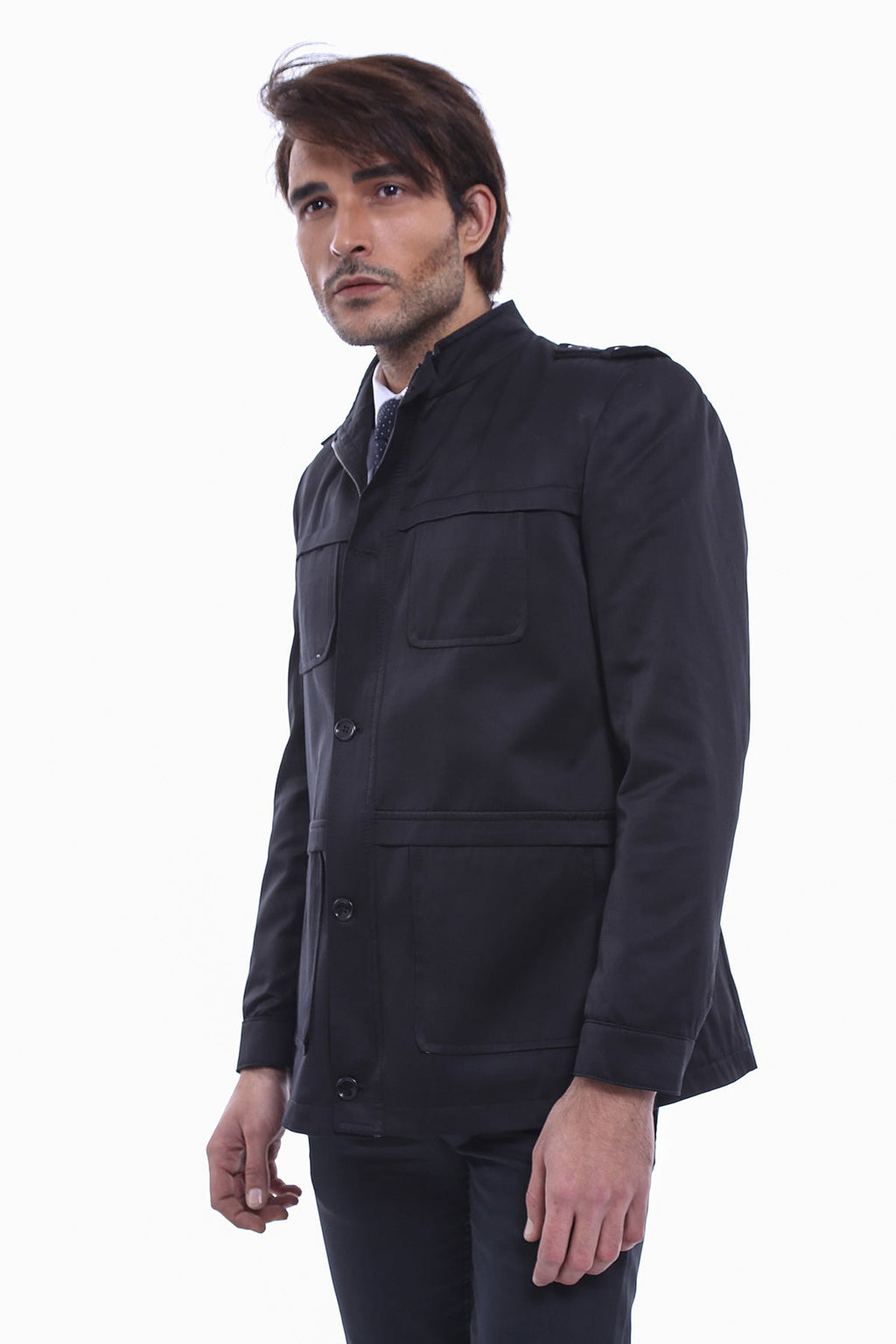 Plain Black Men Short Coat - Wessi