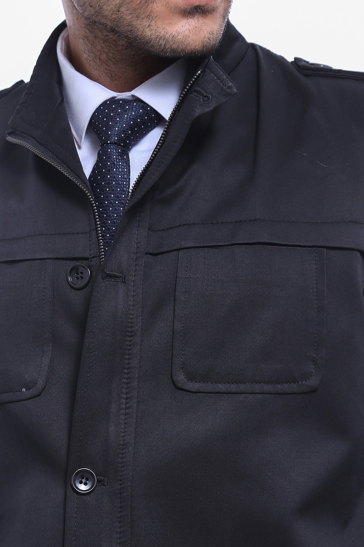 Plain Black Men Short Coat - Wessi