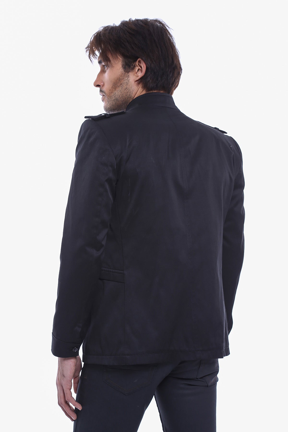 Plain Black Men Short Coat - Wessi