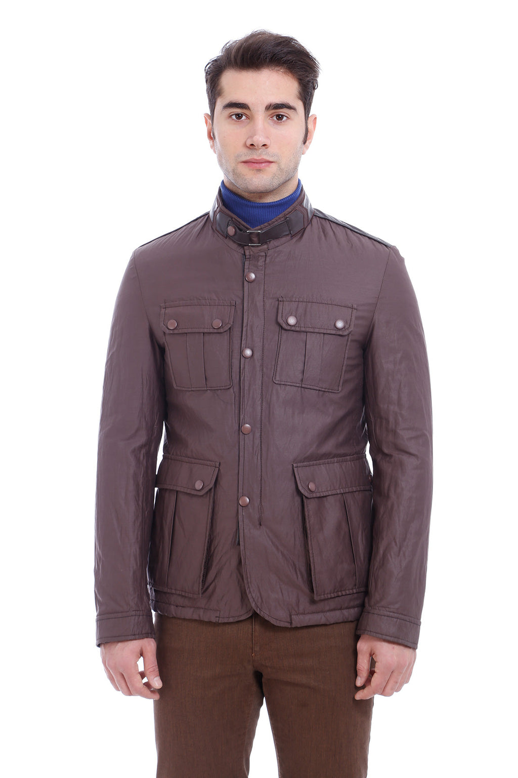 4 Pocket Snap Short Brown Coat-Wessi