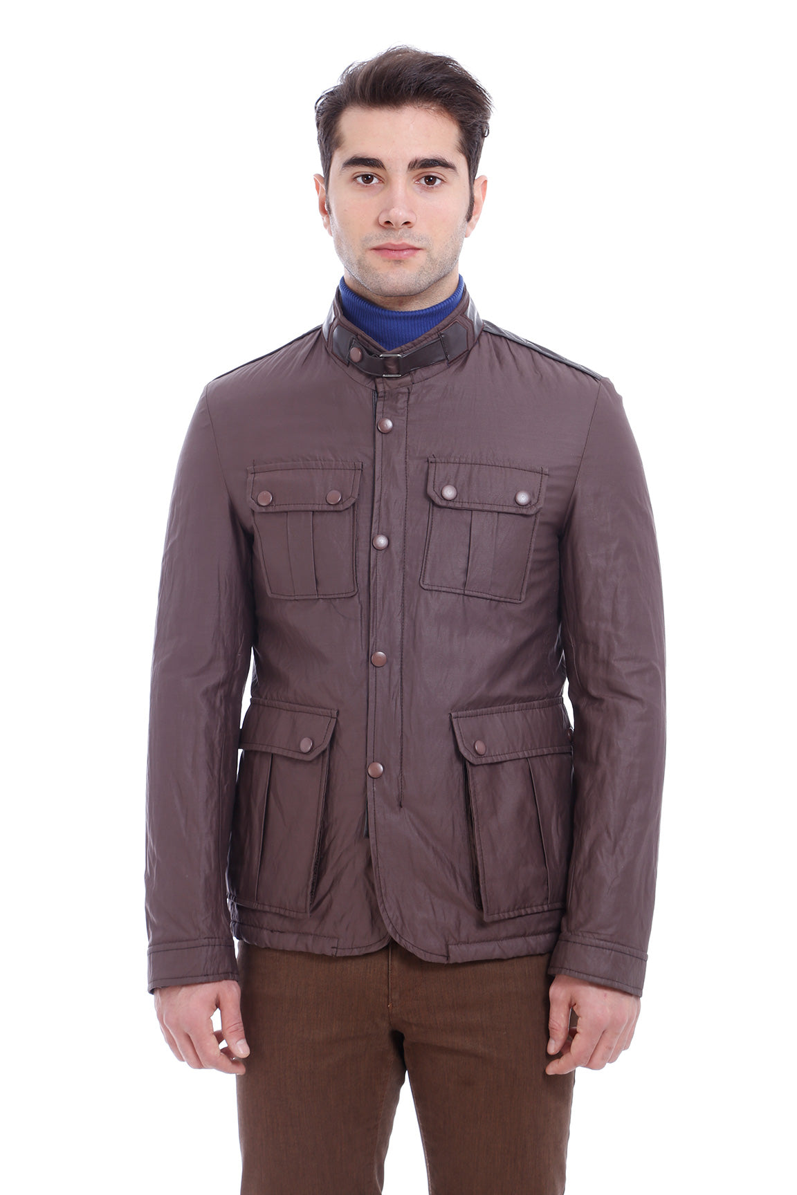 4 Pocket Snap Short Brown Coat-Wessi