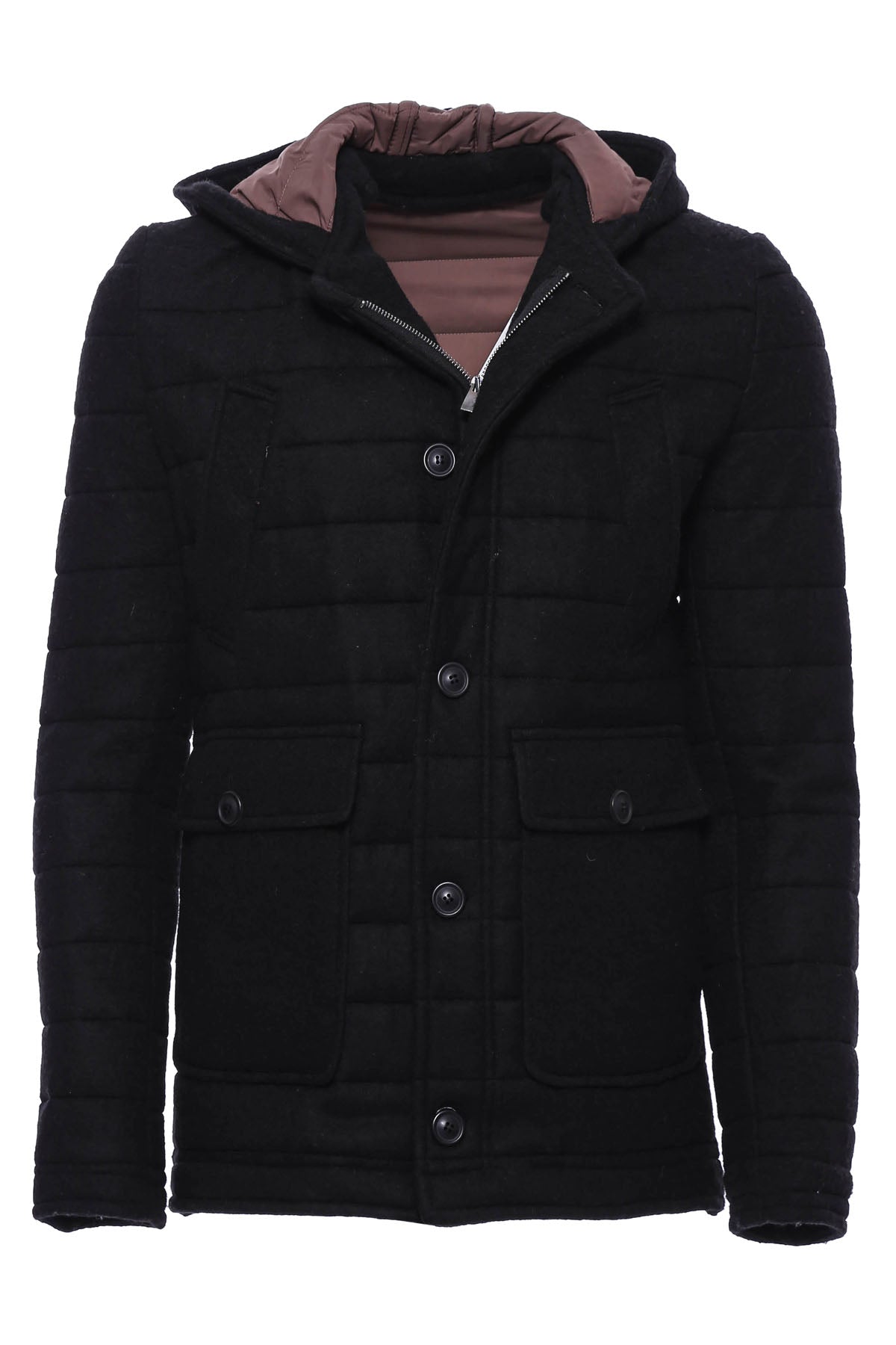 Bag Pocket Felt Hooded 4 Pocket Black Coat-Wessi