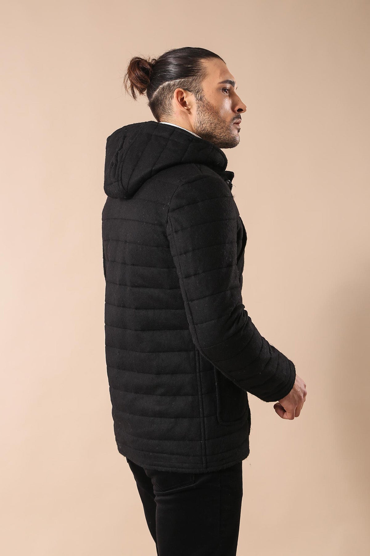 Bag Pocket Felt Hooded 4 Pocket Black Coat-Wessi