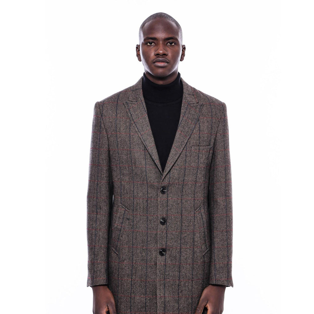 Brown Navy Burgundy Striped Slim-Fit Coat - Wessi