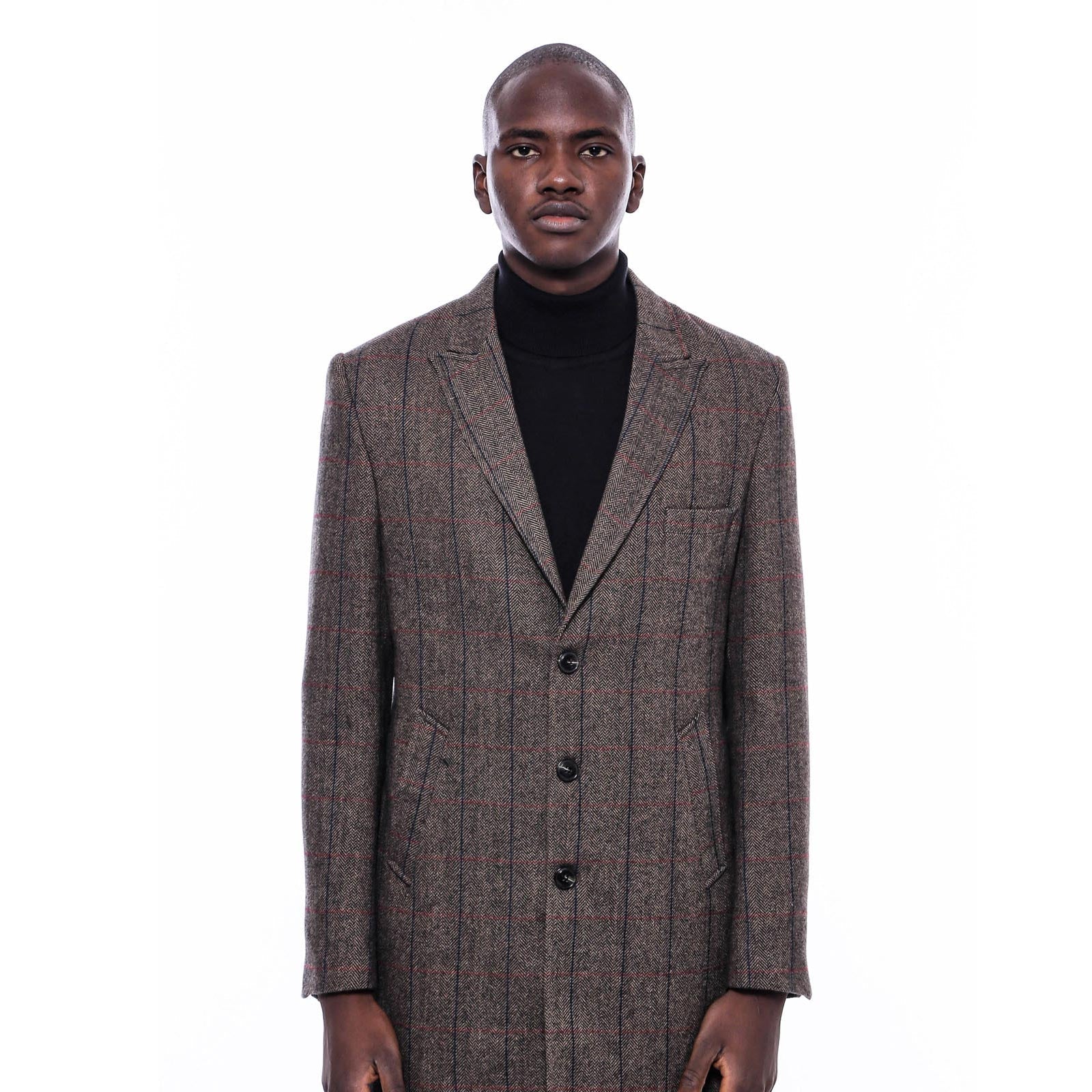 Brown Navy Burgundy Striped Slim-Fit Coat - Wessi