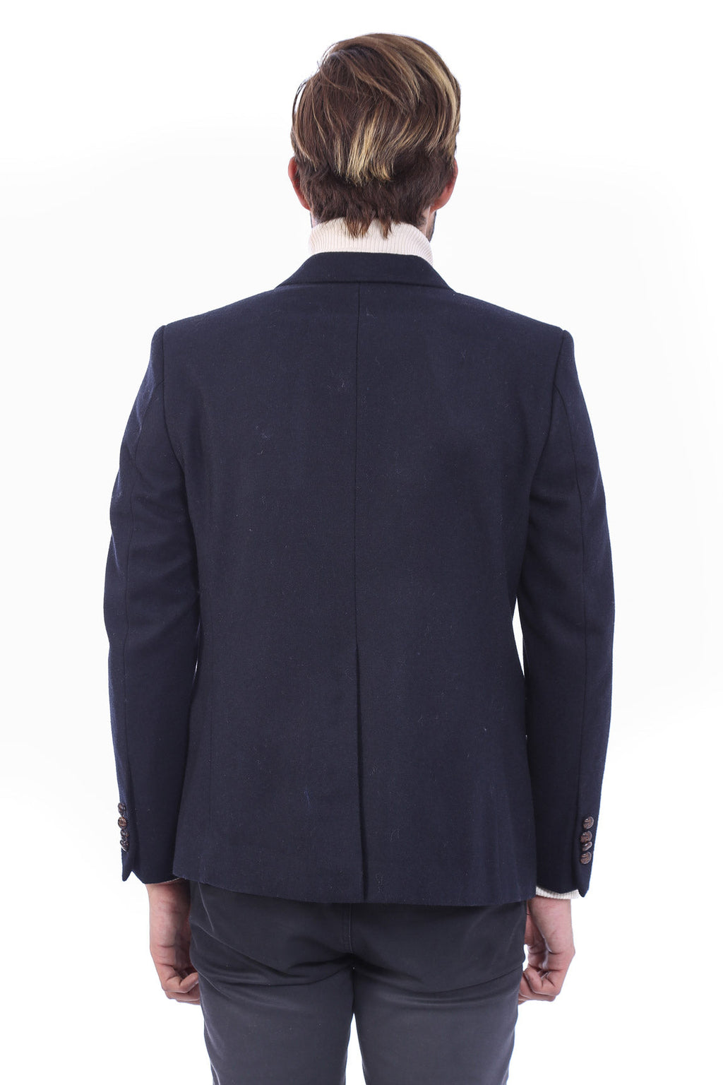 Mens Double Breasted Slim Fit Navy Blue Blazer - Wessi