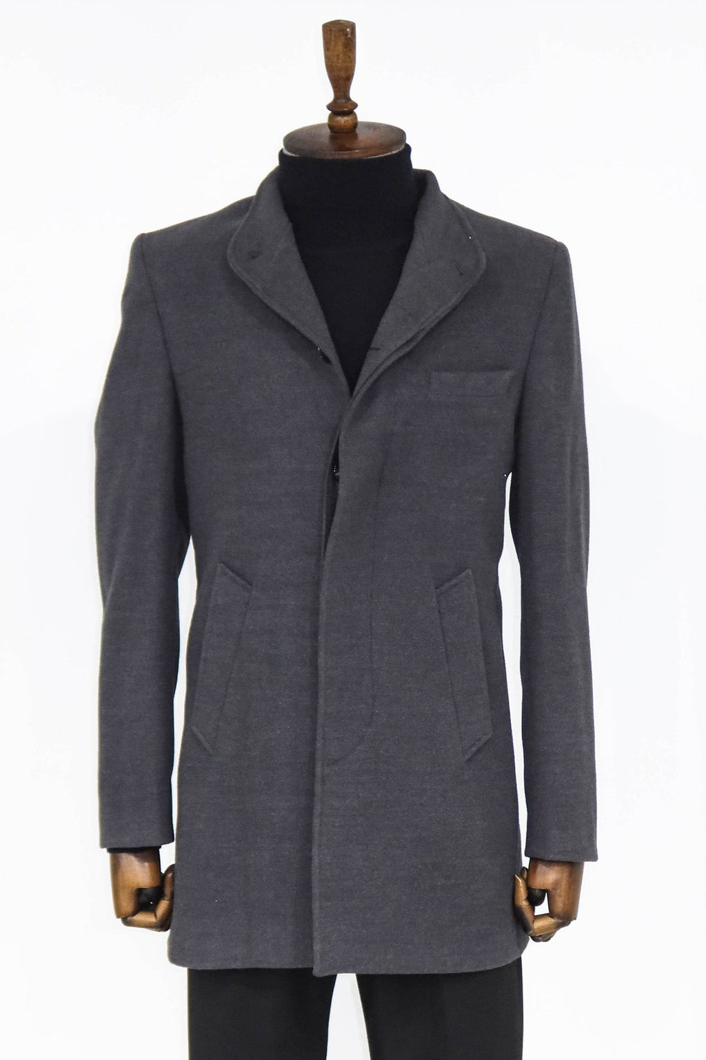 Mandarin Collar Grey Men's Long Men's Coat | Wessi