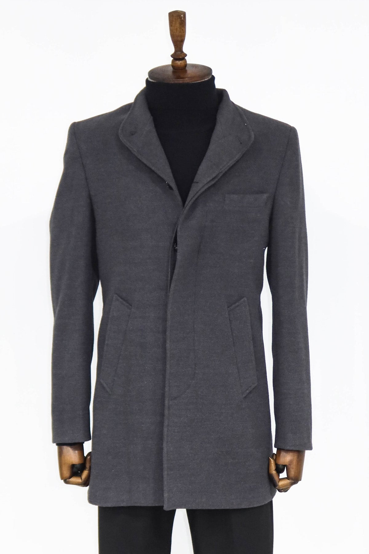Mandarin Collar Grey Men's Long Men's Coat | Wessi