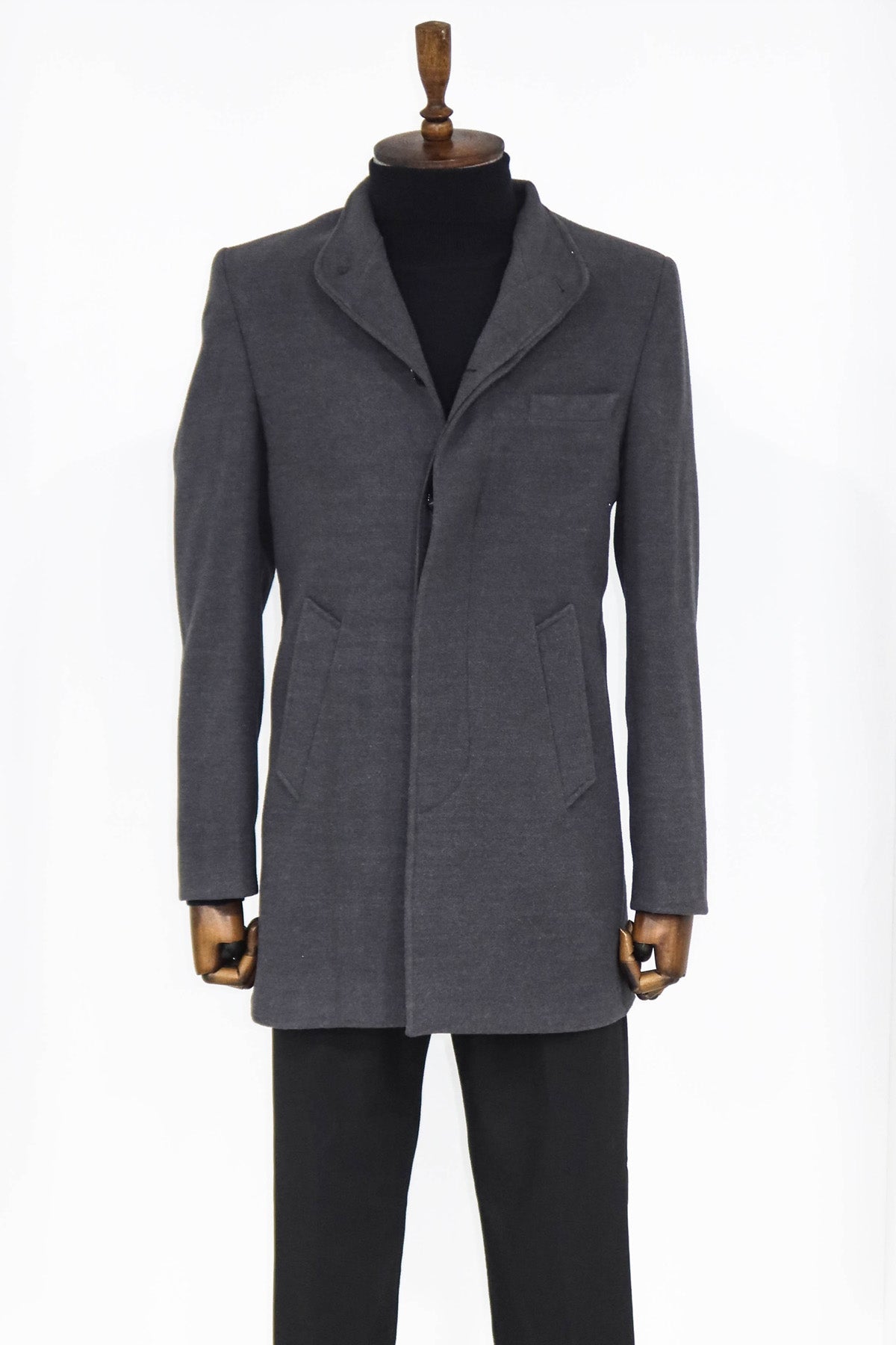 Mandarin Collar Grey Men's Long Men's Coat | Wessi