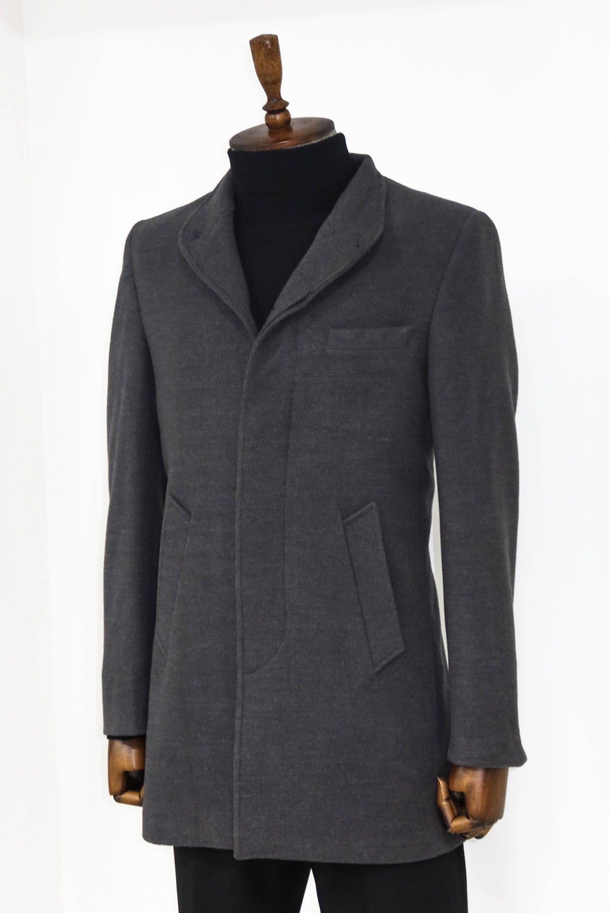 Mandarin Collar Grey Men's Long Men's Coat | Wessi
