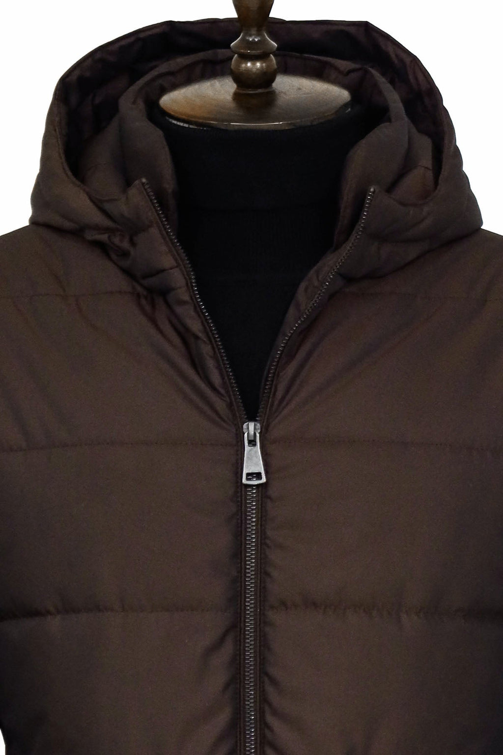 4 Pockets Hooded Zippered Quilted Brown Men Down Coat