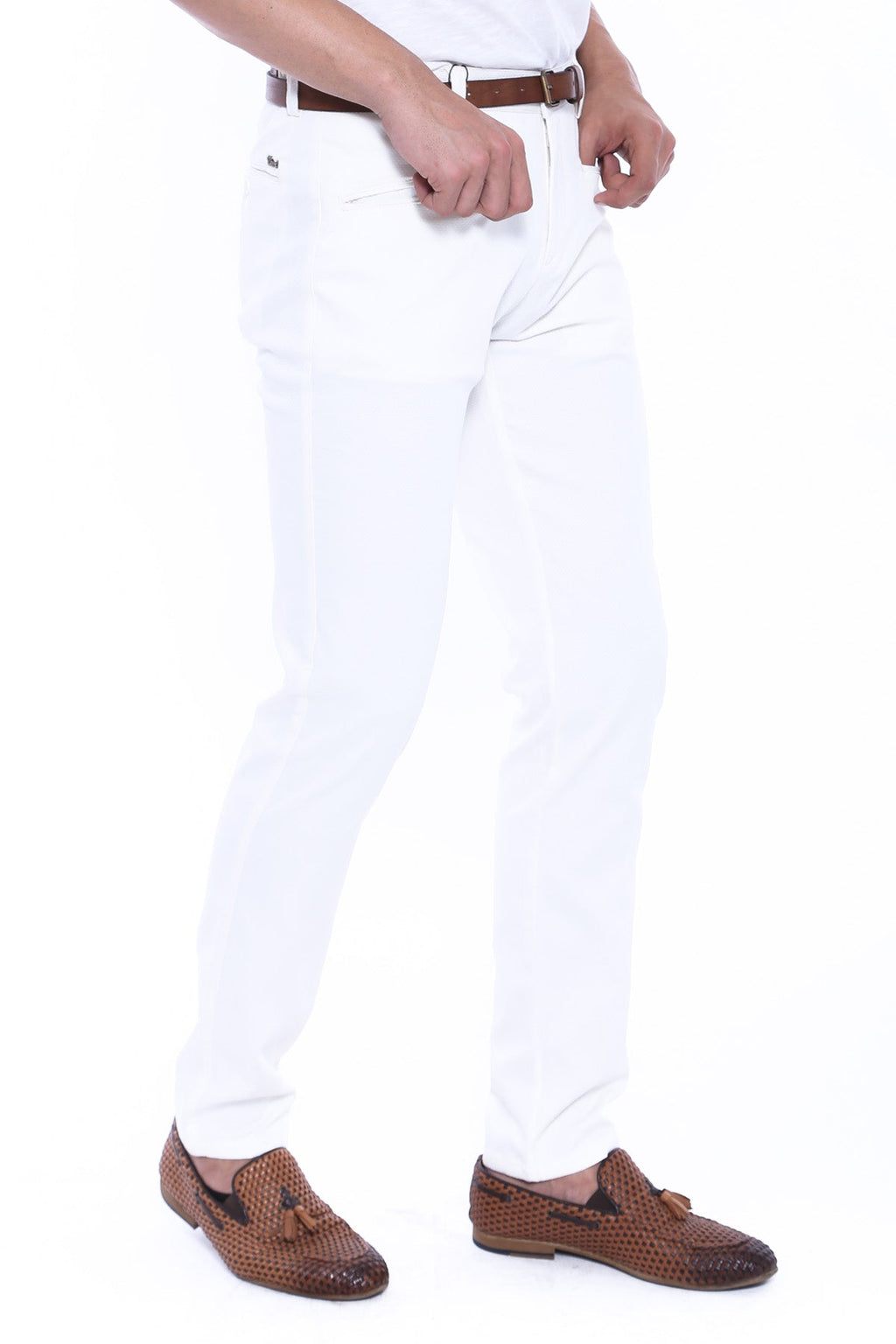 Patterned Cotton White Pants-Wessi