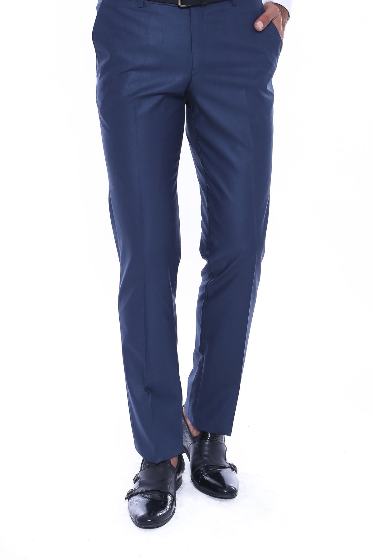 Navy Blue Slim Fit Plain Men Pants - Wessi