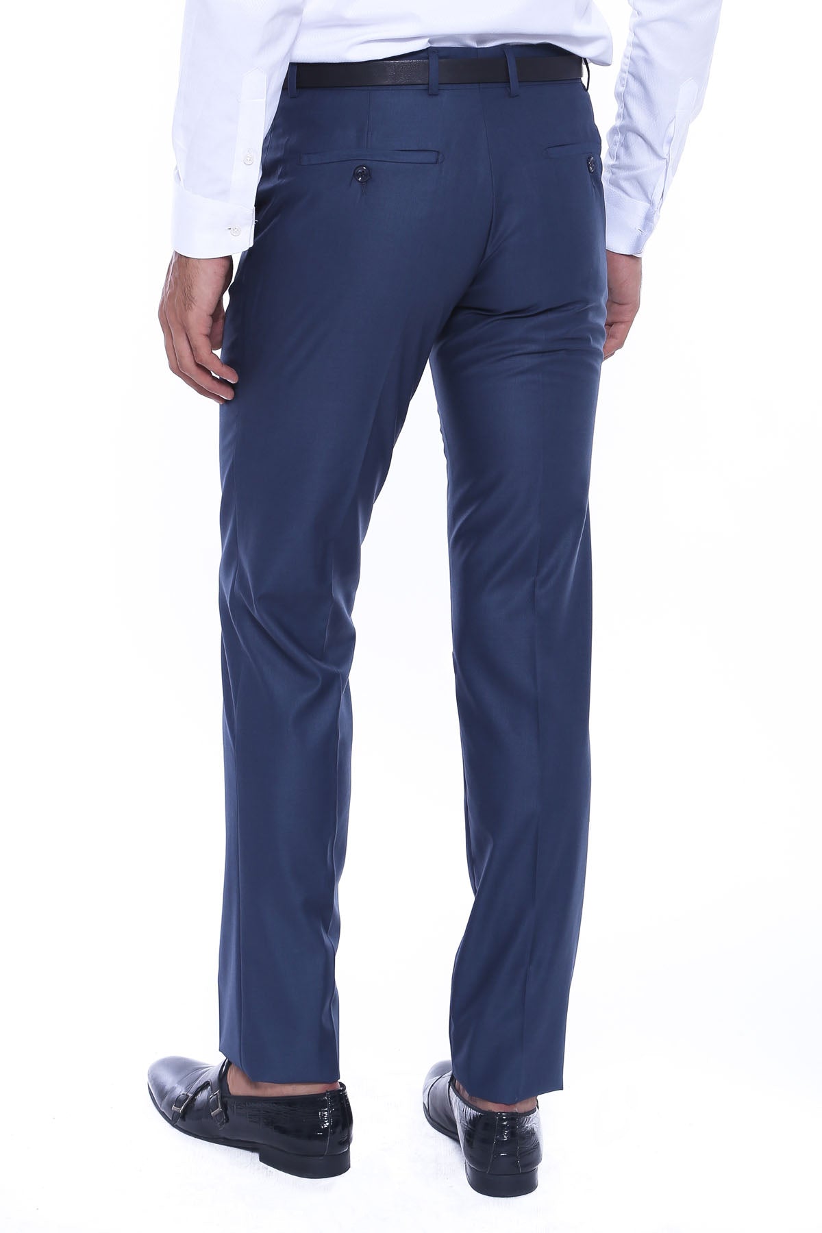 Navy Blue Slim Fit Plain Men Pants - Wessi