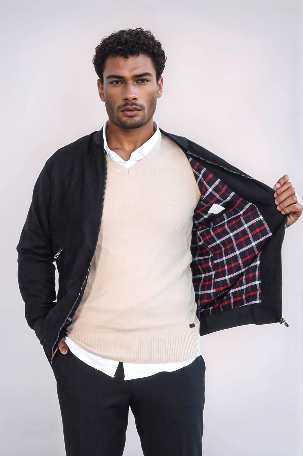 Plain Zippered Pockets Black Men Bomber Coat - Wessi
