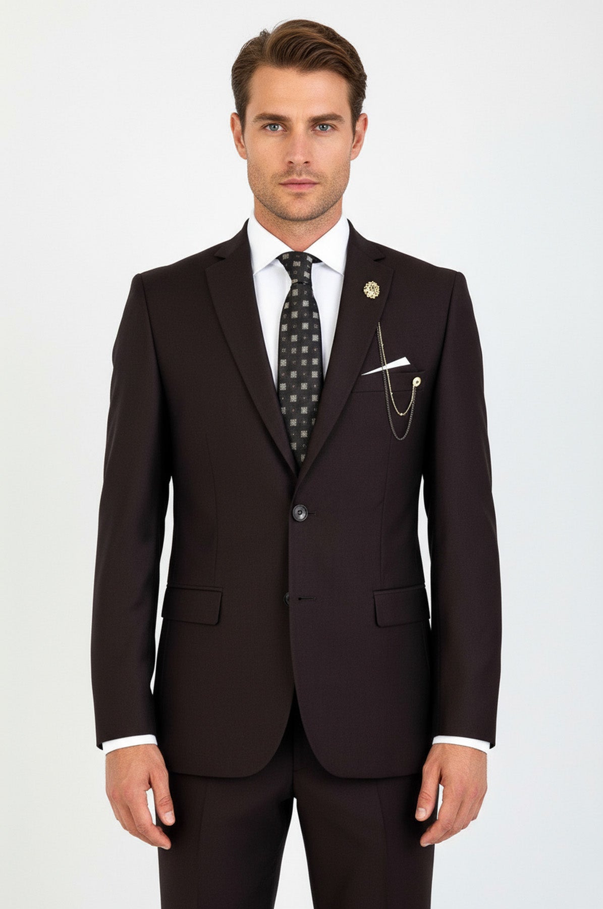 2 Buttons 2 Piece Brown Men Suit - Wessi
