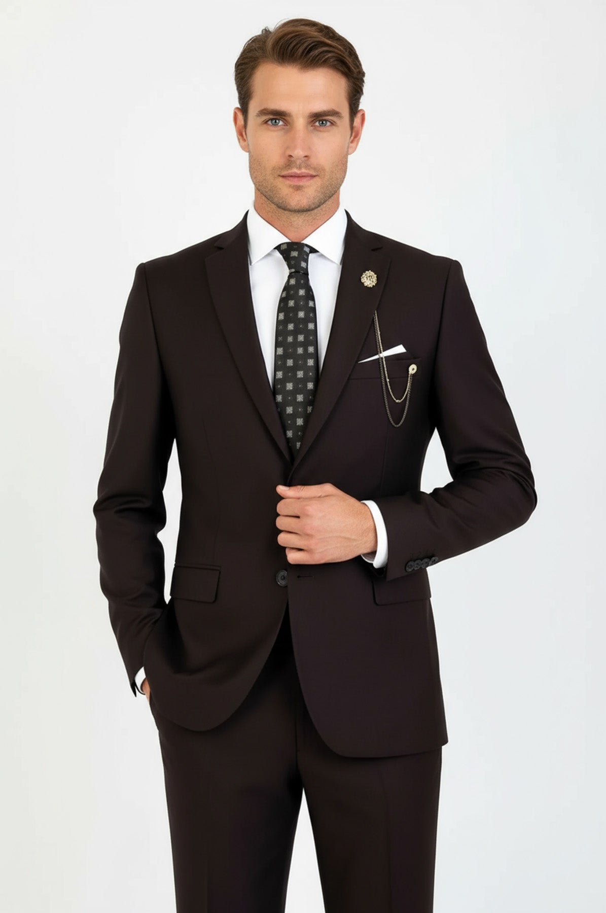 2 Buttons 2 Piece Brown Men Suit - Wessi