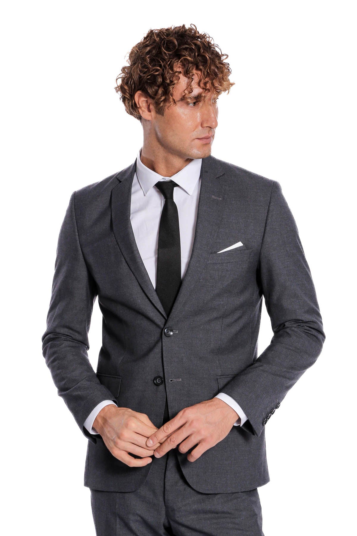 2 Buttons 2 Piece Grey Men Suit - Wessi