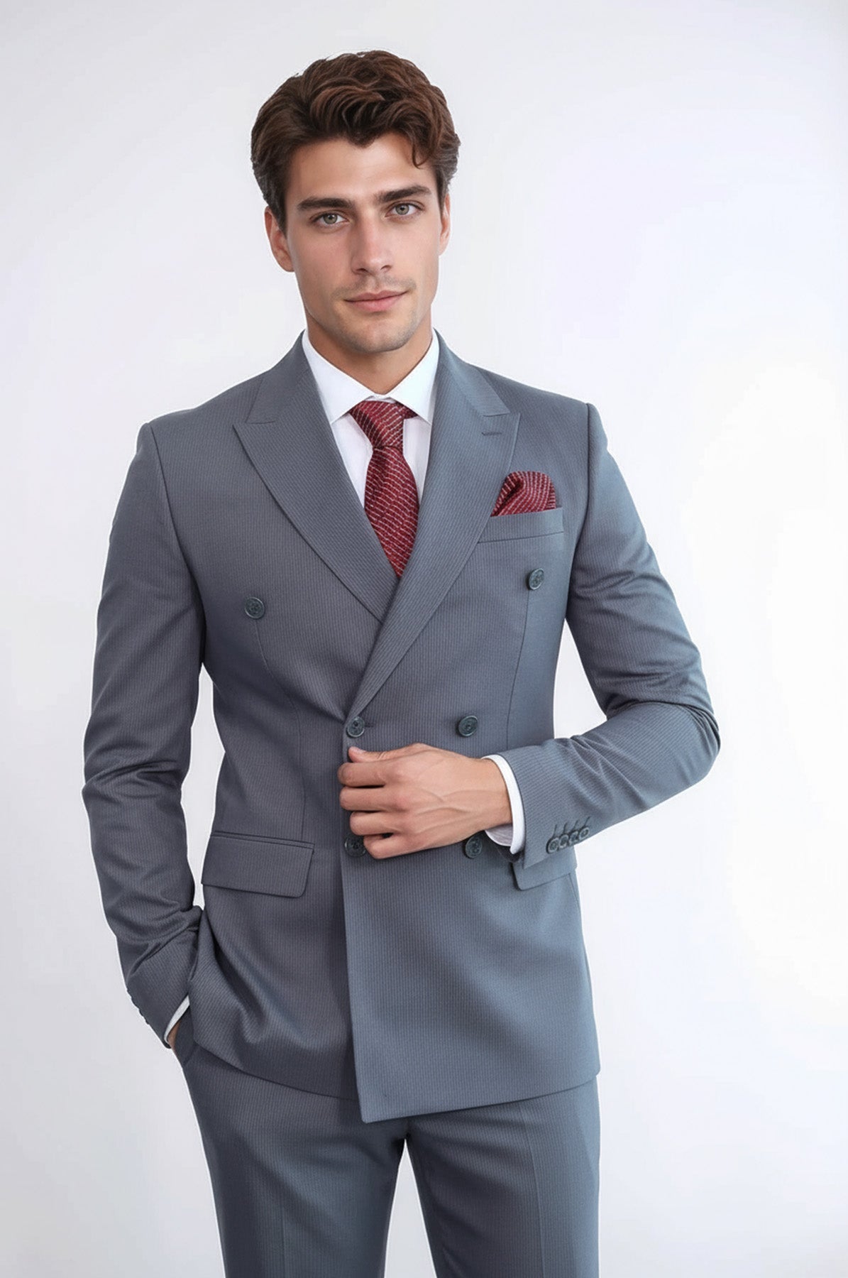 Classic Pinstripe Double Breasted Men's Taupe Suit - Wessi