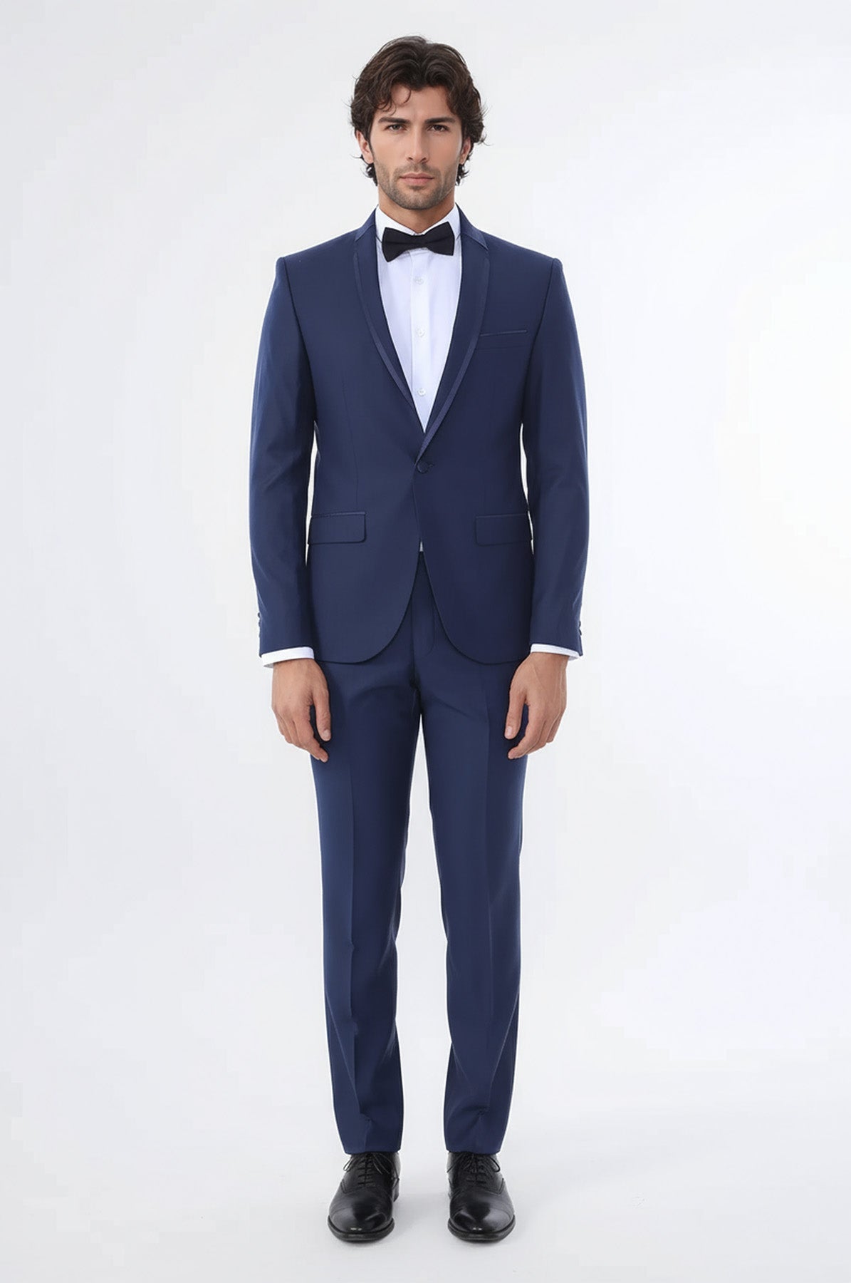 2 Piece Tuxedo Collar Piping Navy Blue Suit-Wessi