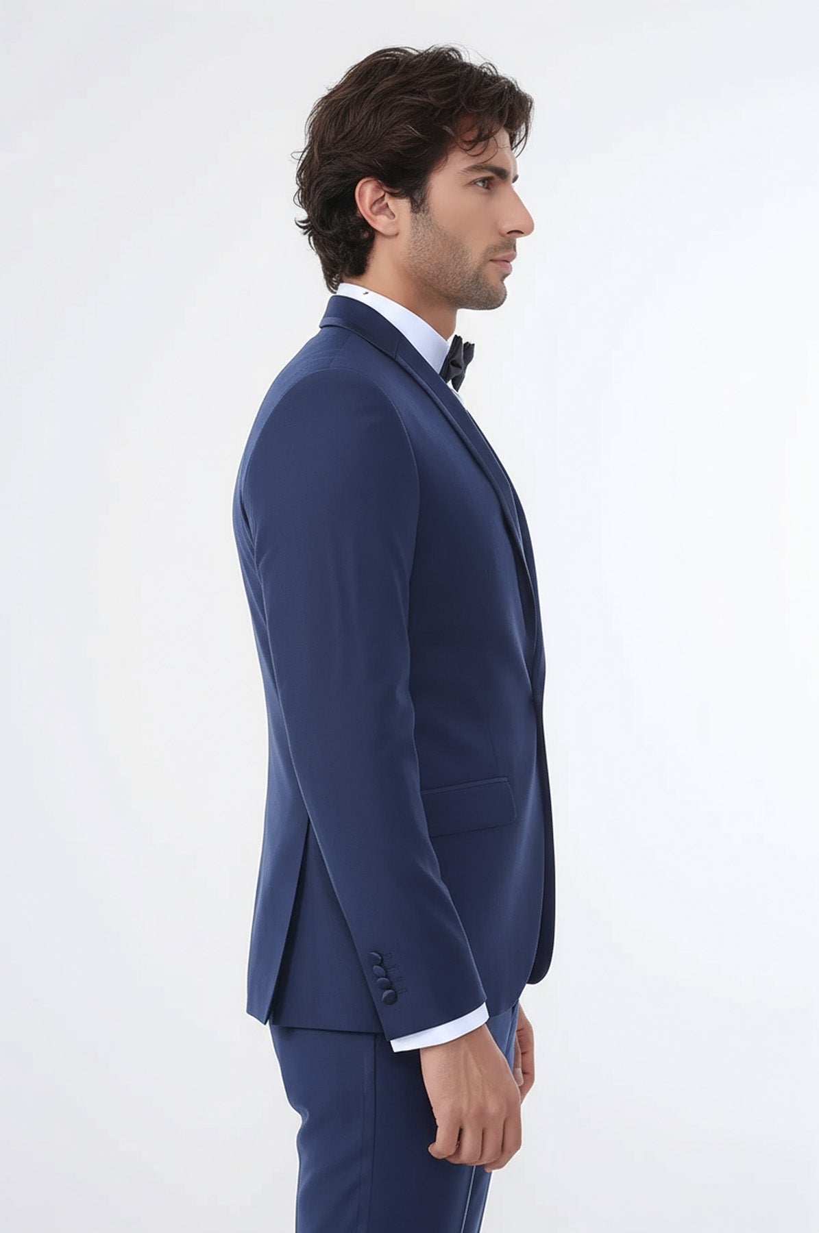 2 Piece Tuxedo Collar Piping Navy Blue Suit-Wessi