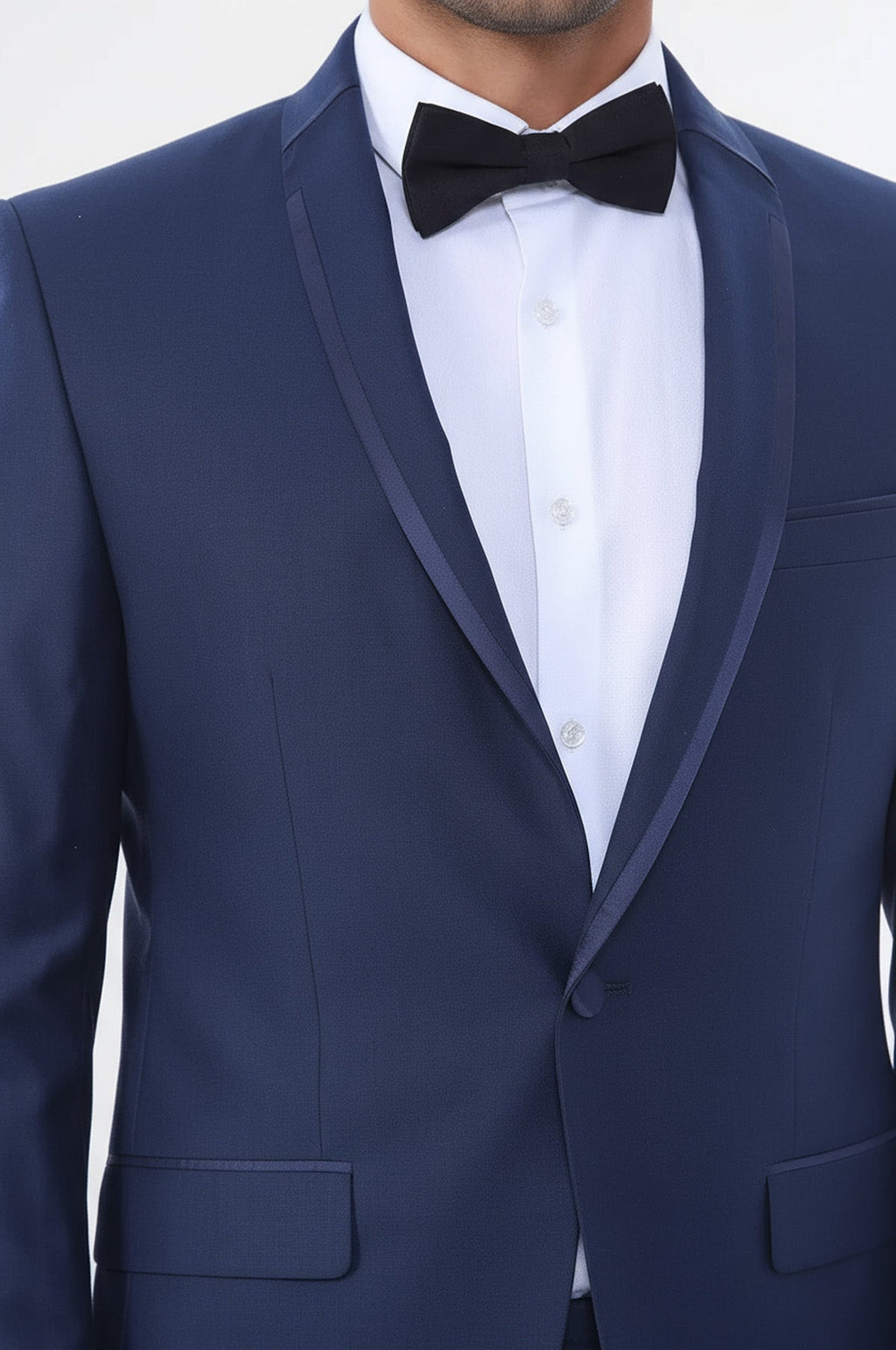 2 Piece Tuxedo Collar Piping Navy Blue Suit-Wessi
