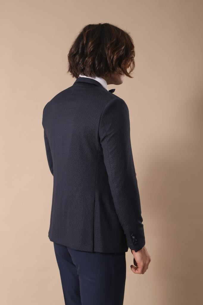 Dot Patterned Vested Dark Blue Wedding Suit | Wessi - Wessi