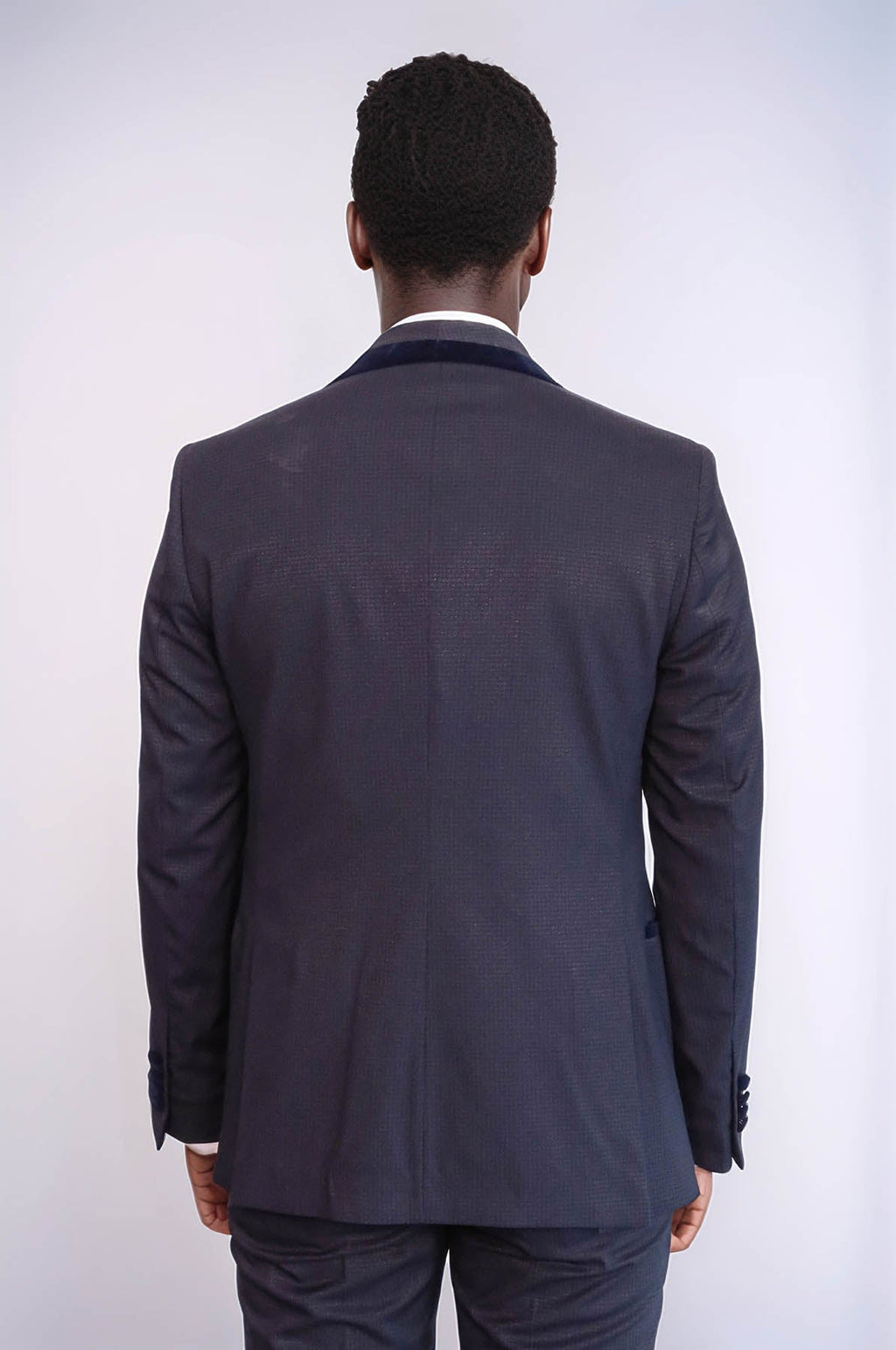 Patterned Velvet Lapel Navy Blue Men Tuxedo - Wessi