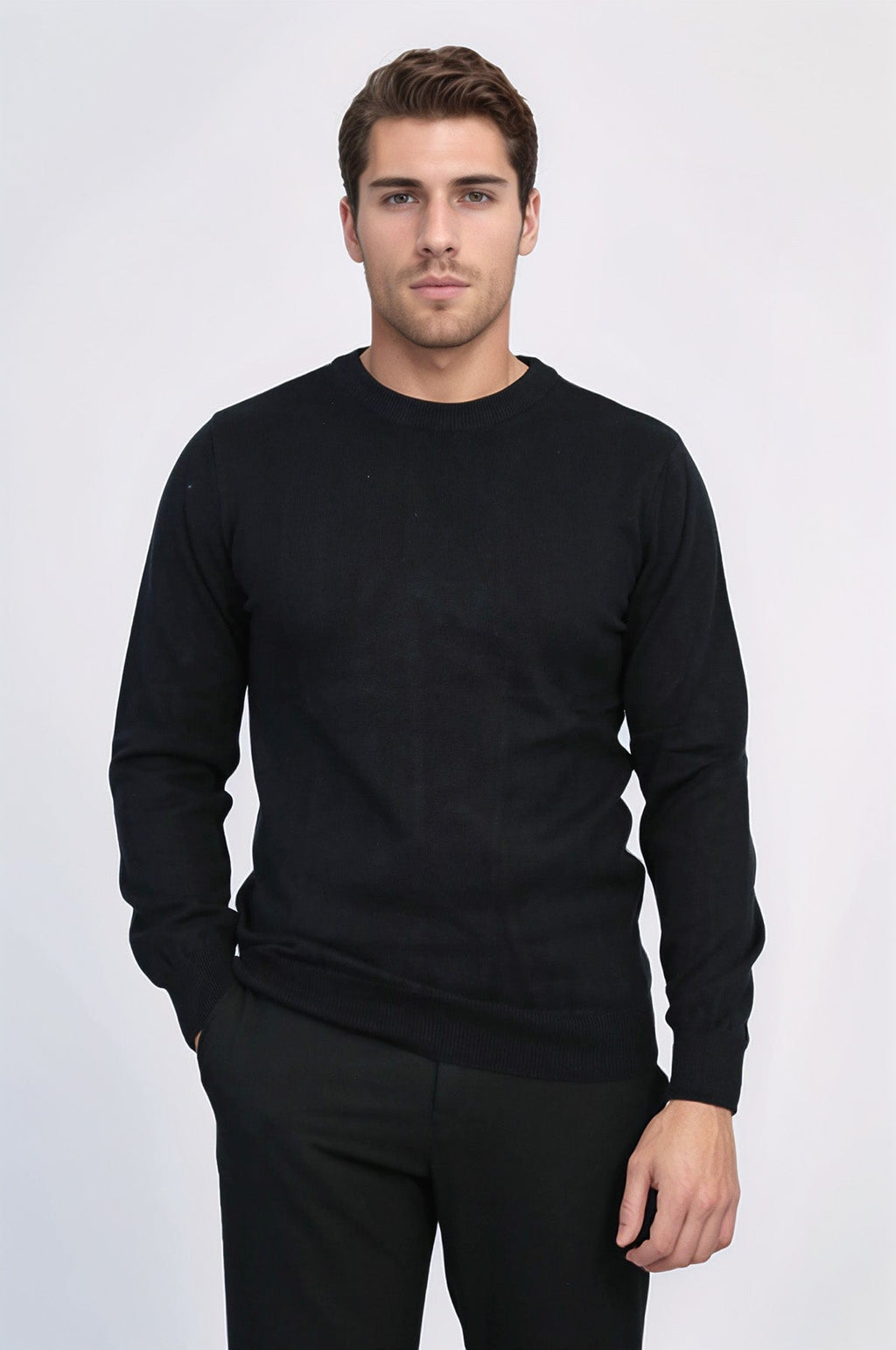 Circle Neck Long Sleeves Slim Fit Black Men Knitwear