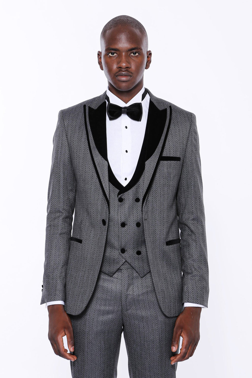 Patterned Velvet Lapel Smoked Men Tuxedo - Wessi