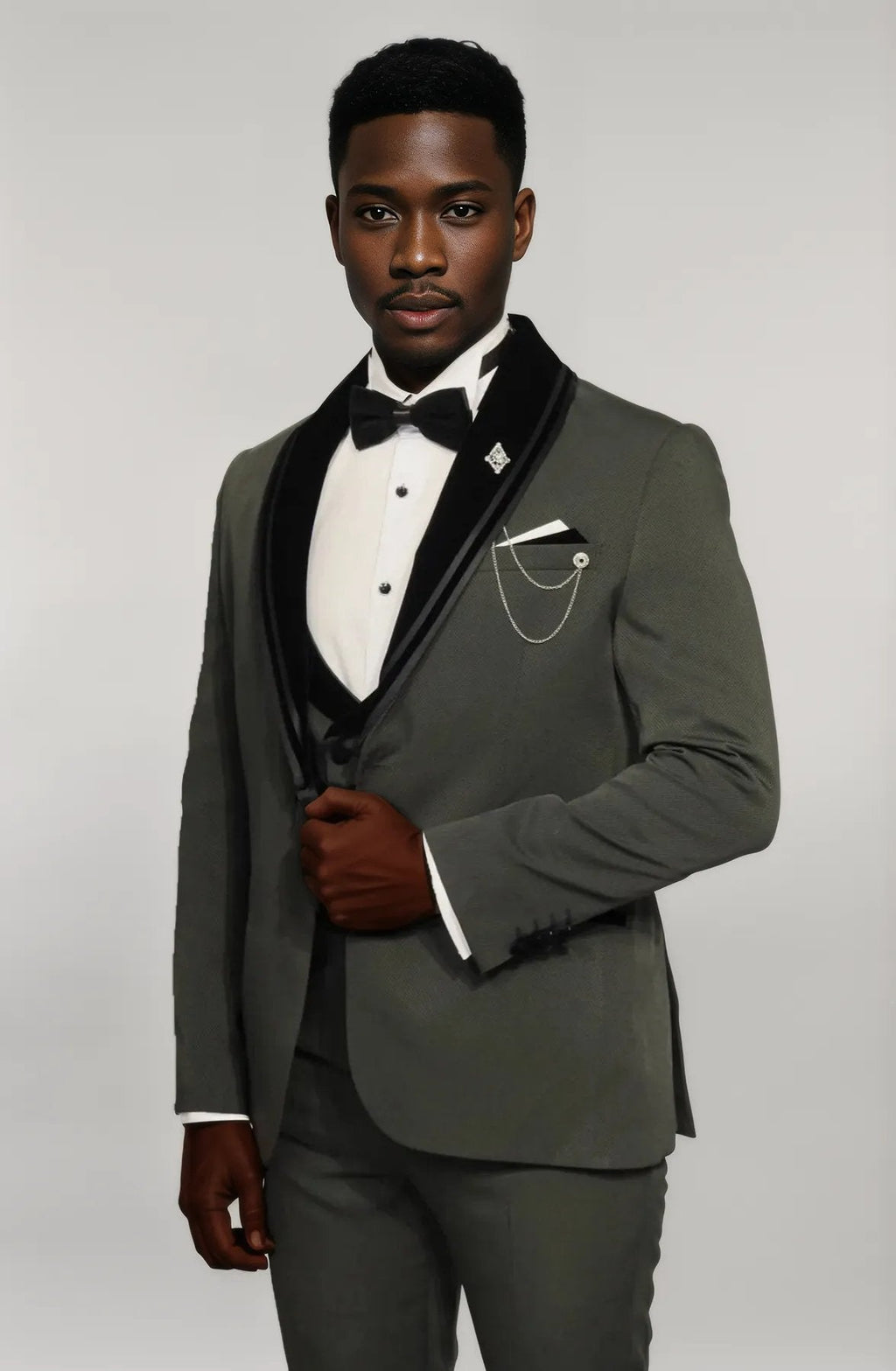 Green Velvet and Trim-Detail Waistcoat Tuxedo with White Shirt Look - Wessi Evening Event Style
