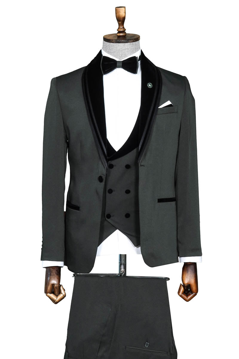 Green Velvet and Trim-Detail Waistcoat Tuxedo with White Shirt Look - Wessi Evening Event Style