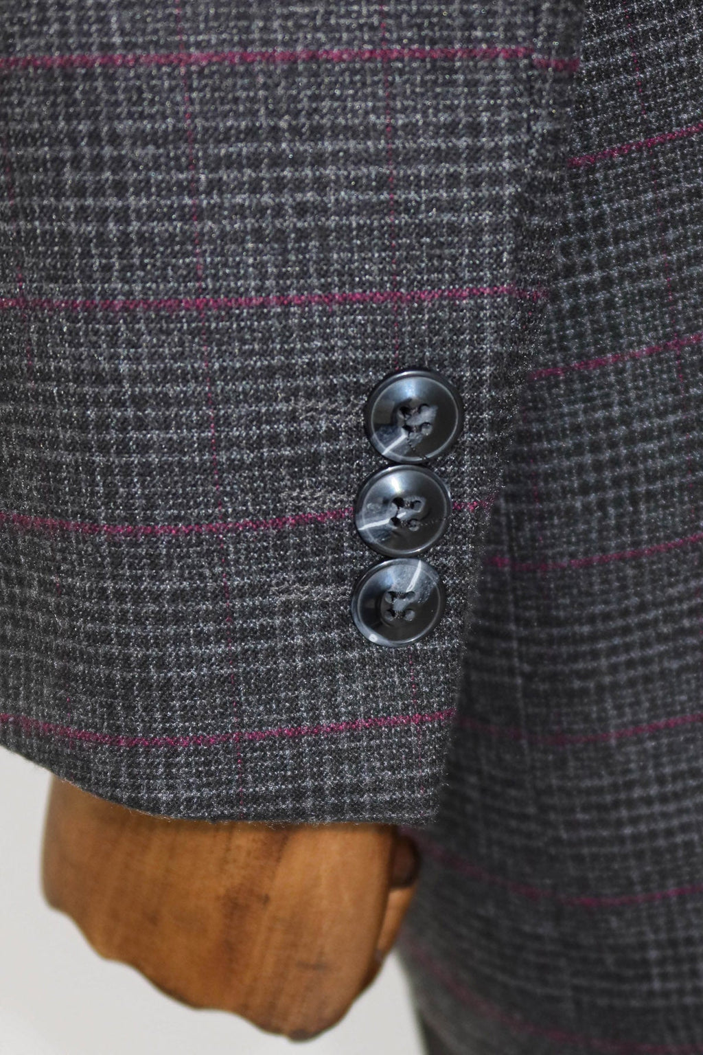Black Hidden Button Peak Lapel Coat - Wessi