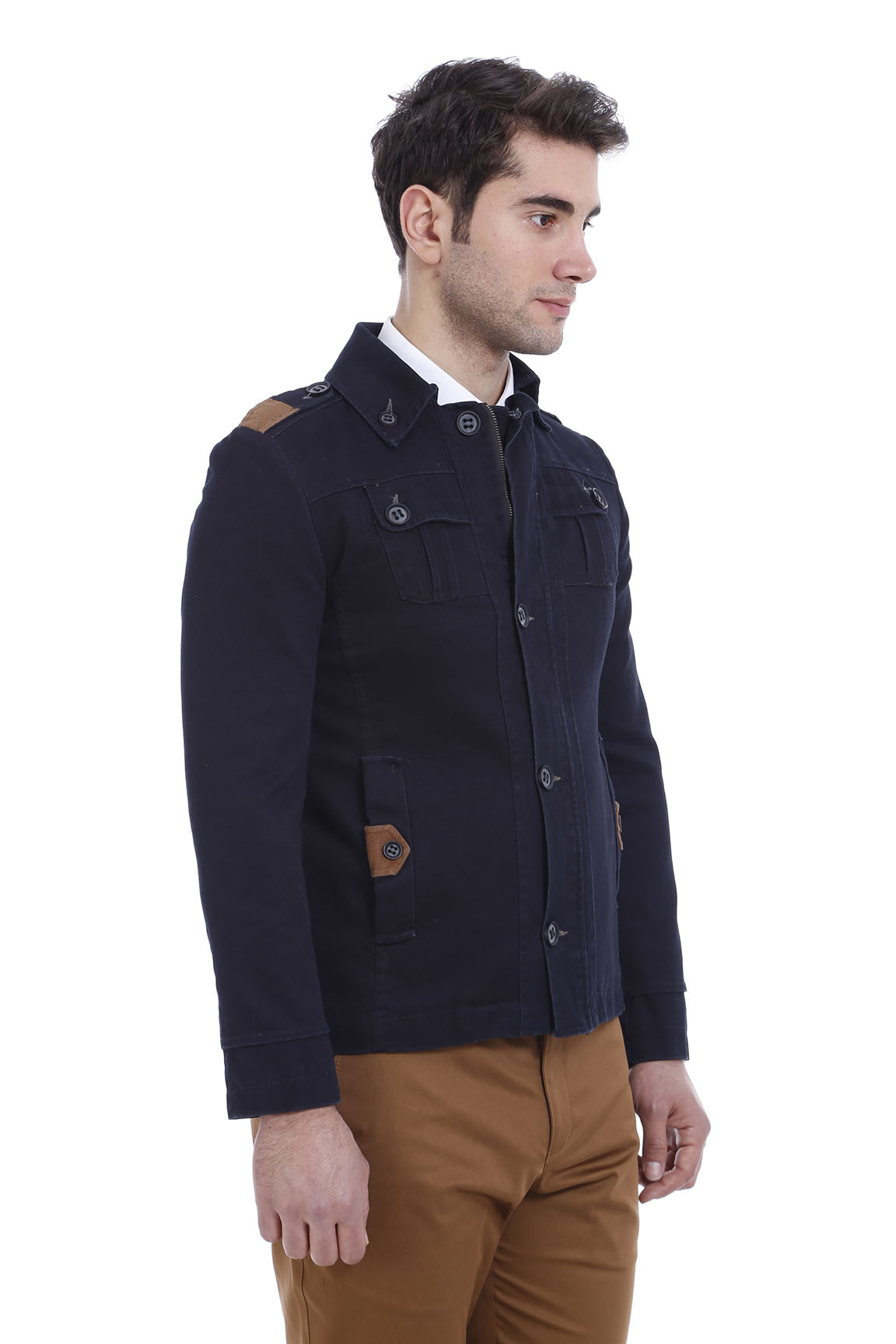 Epaulette 4 Pockets Washed Black Coat-Wessi