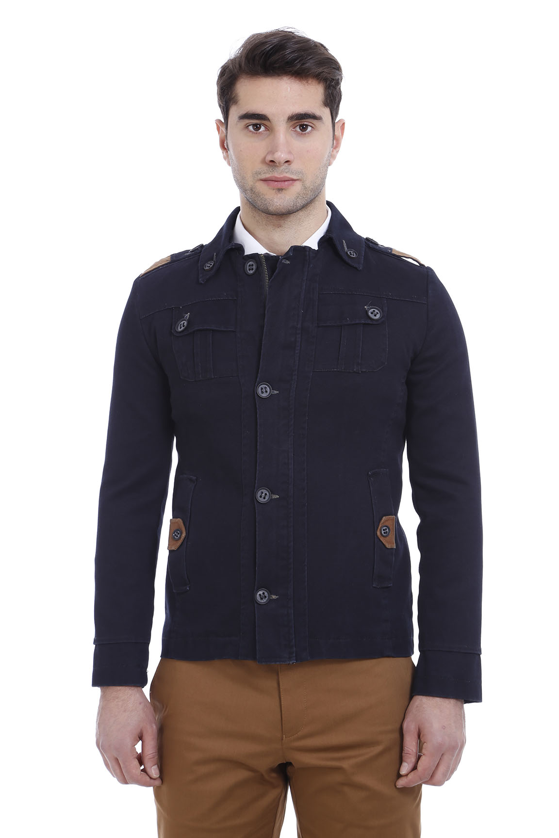 Epaulette 4 Pockets Washed Black Coat-Wessi