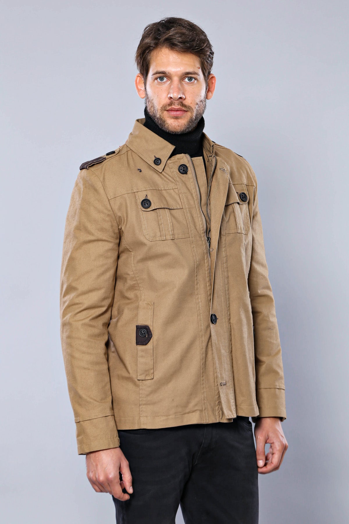 Epaulette 4 Pockets Washed Beige Coat-Wessi