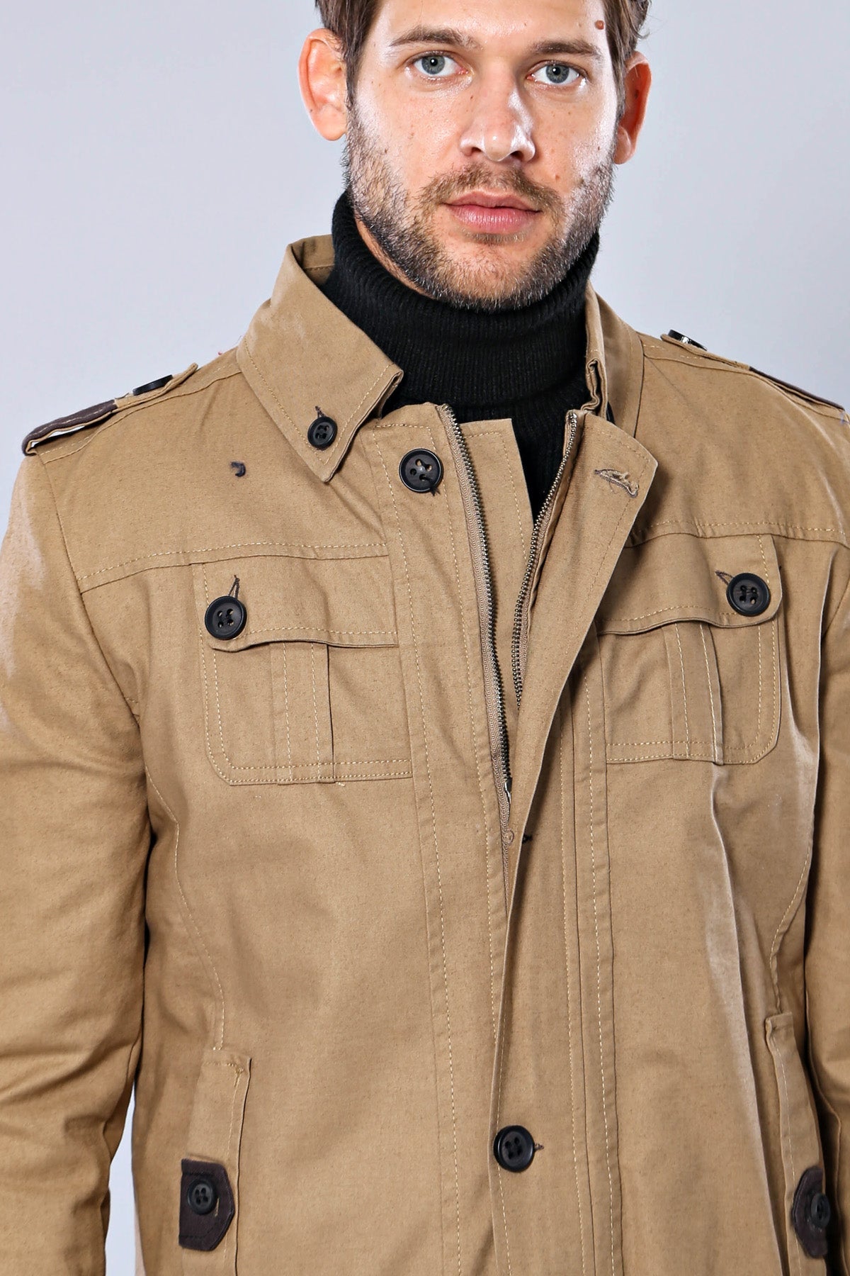Epaulette 4 Pockets Washed Beige Coat-Wessi