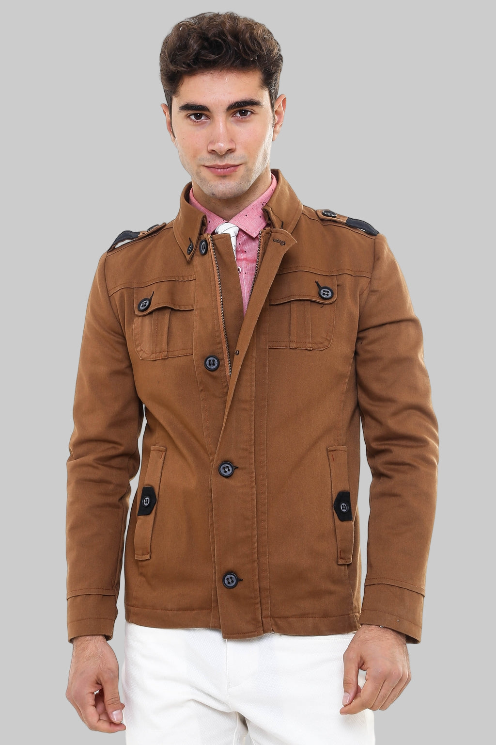 Epaulette 4 Pockets Washed Tan Coat-Wessi