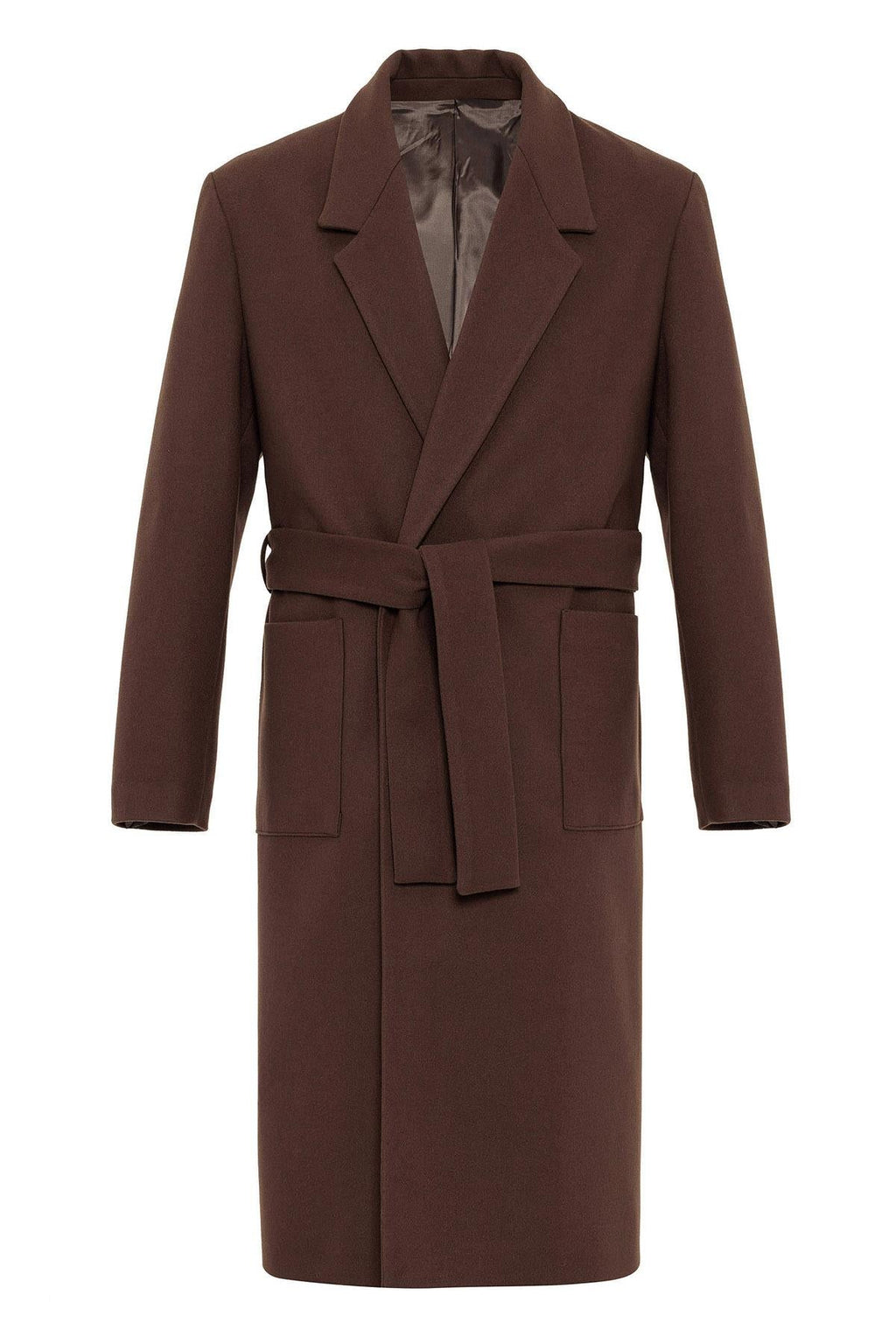 Brown Belted Bag Pocketed Men's Coat - Wessi