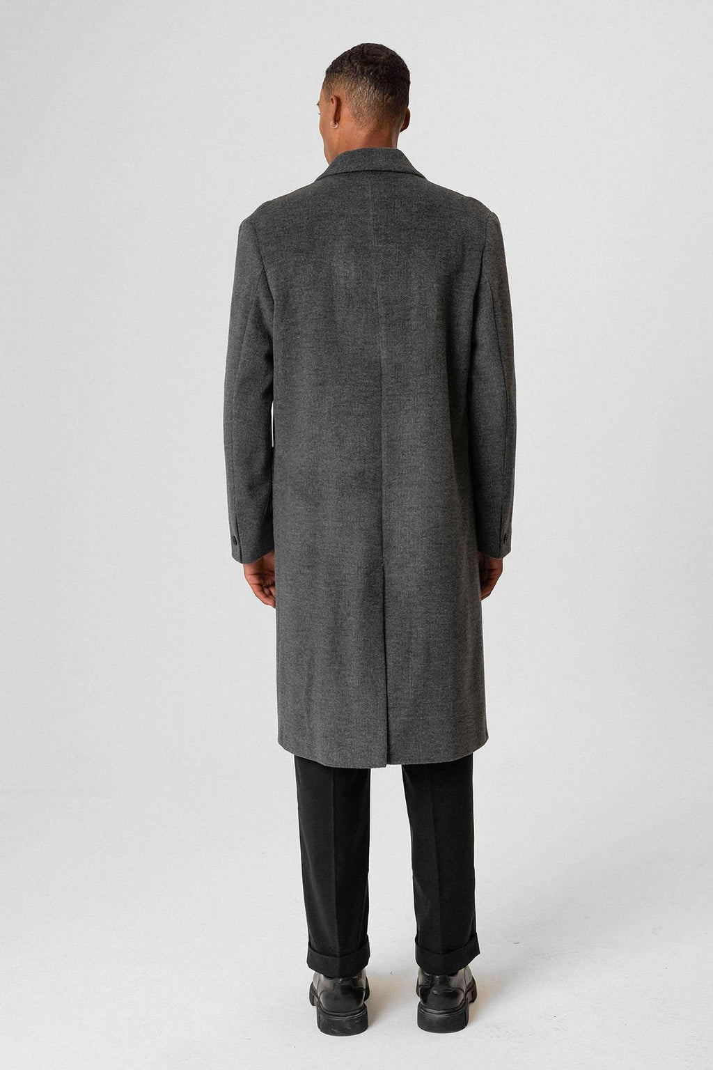 Anthracite Textured Double-Breasted Men's Coat - Wessi