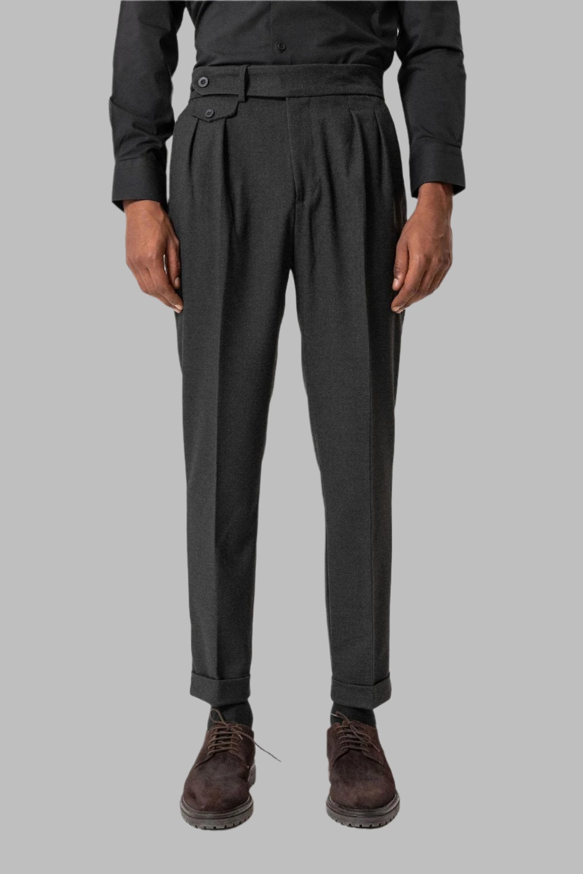Anthracite High-Waisted Pleated Technical Men's Trousers - Wessi