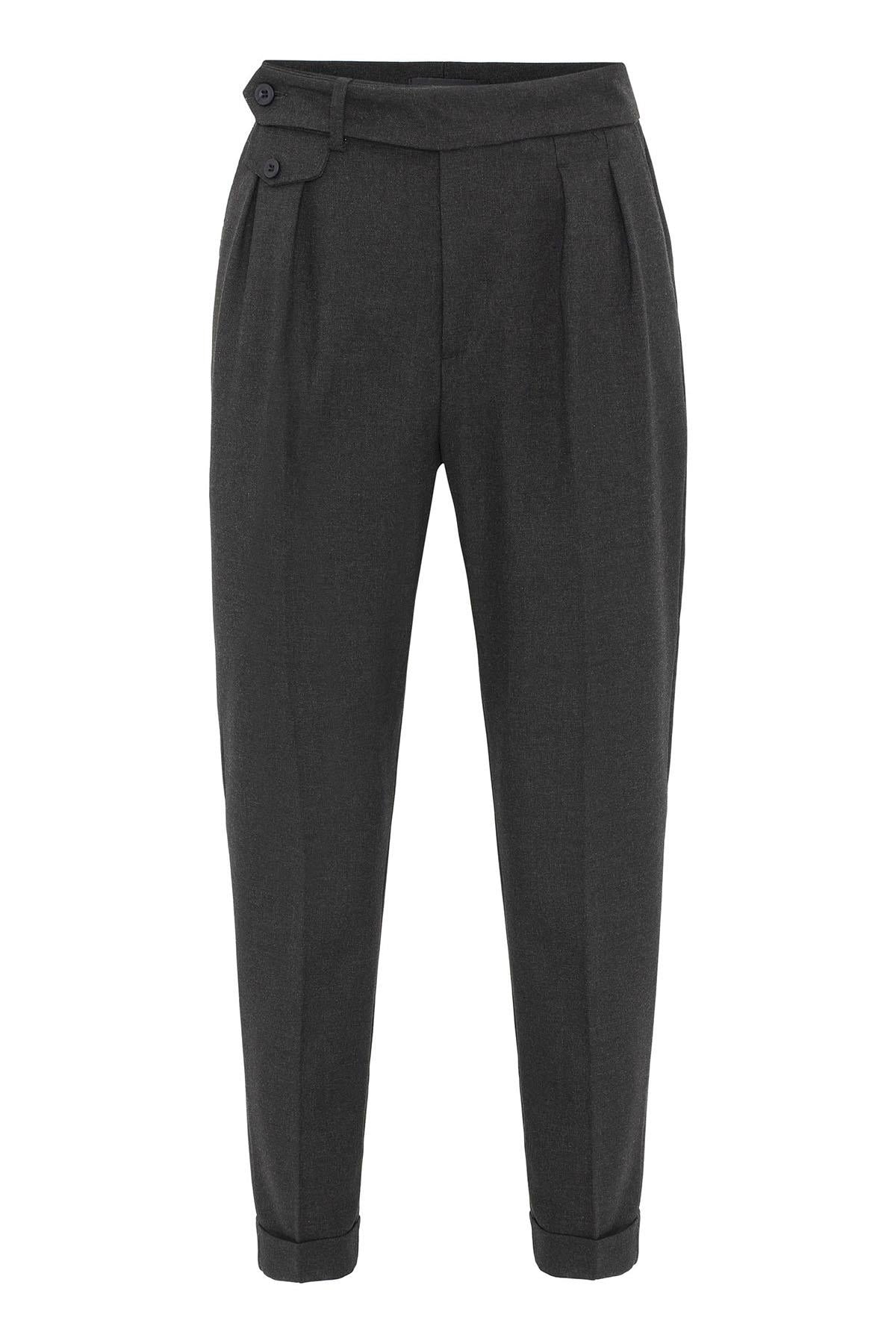 Anthracite High-Waisted Pleated Technical Men's Trousers - Wessi