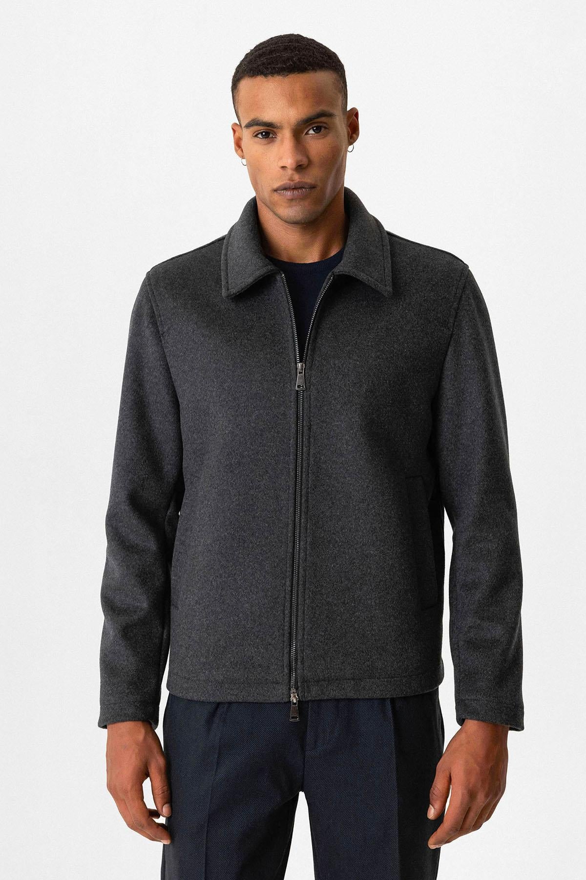 Anthracite Wool-Blend Seasonal Men's Jacket - Wessi